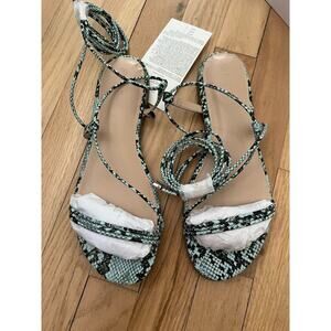 NEW The Drop Samantha Teal Snake Strappy Flat Sandals Lace Up Women's 9.5